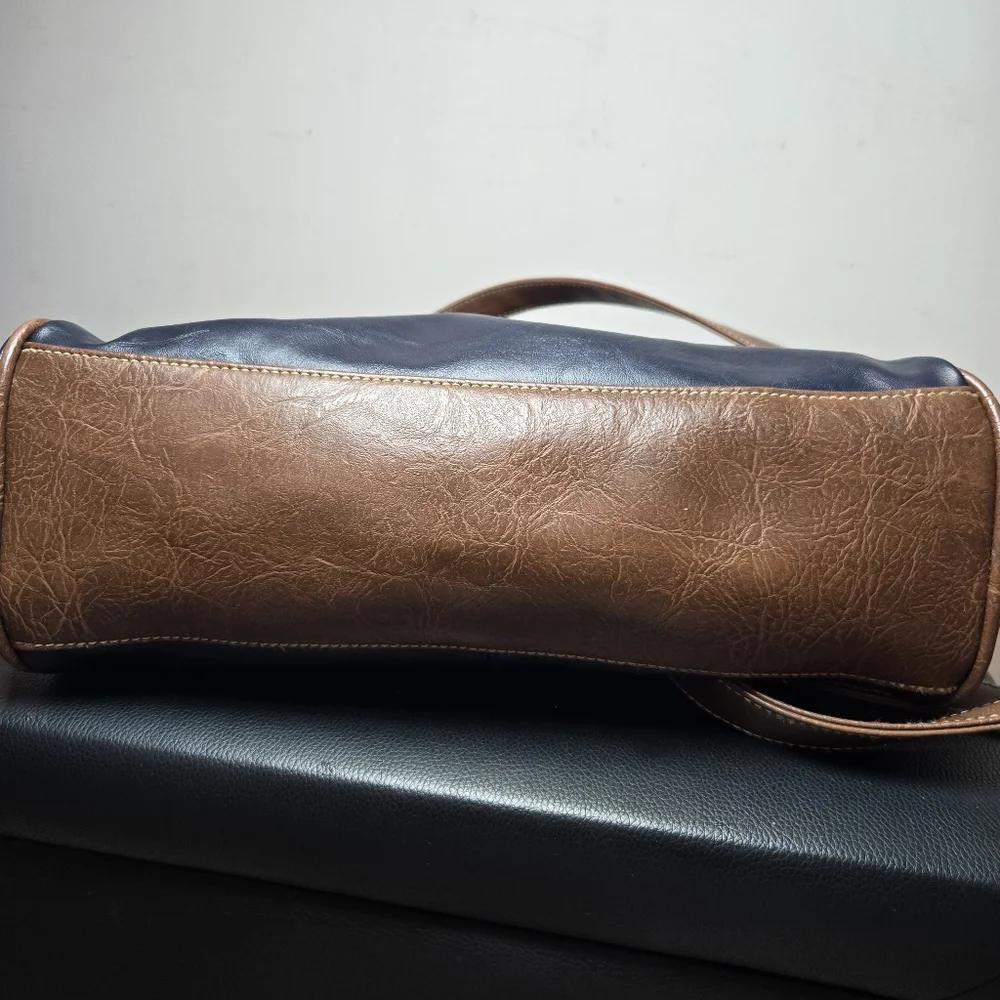 Capezio Vintage Leather Navy Brown Women's Tote Shoulder Bag